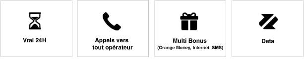 Vrai 24h, appels vers tout opérateur, Multi Bonus (Orange Money, internet, SMS), Mobile