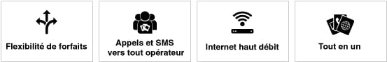 Flexibilité de forfaits, Appels et SMS vers tout opérateur, Internet haut débit, tout en un